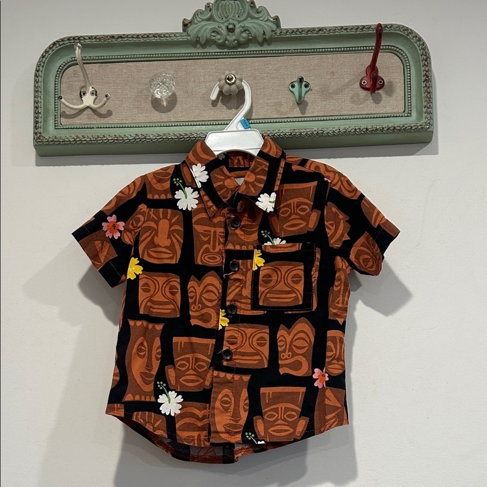 Kids Tribal Print Button Down Shirt - Black and Brown